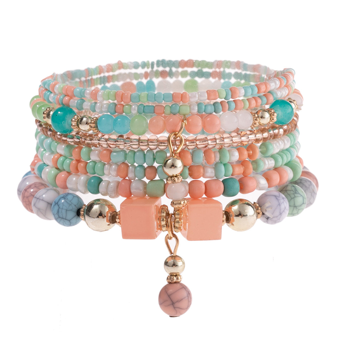 Wholesale Bohemian Contrast Color Stacked Beaded Bracelet Set